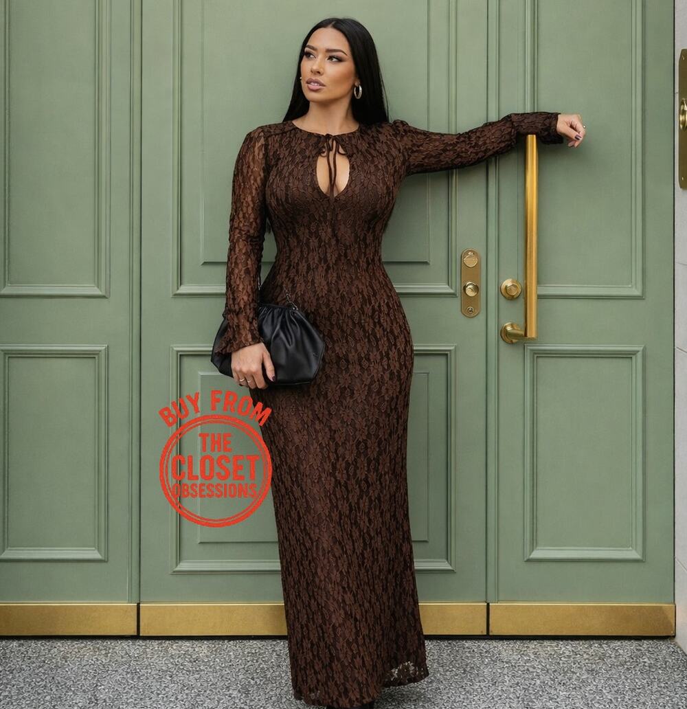 Zara Brown Lace Maxi Dress Elegant Evening Gown NWT